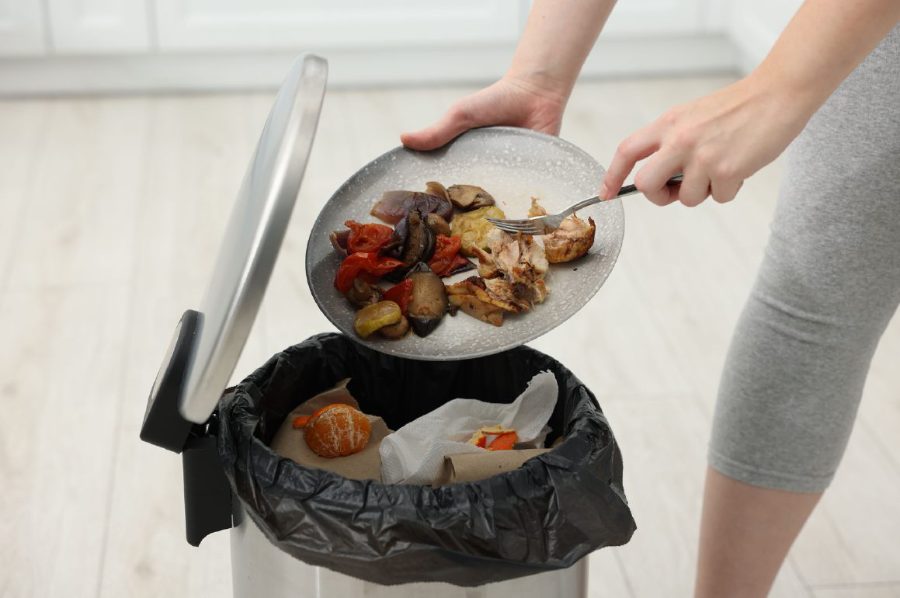 Food scraped into a bin