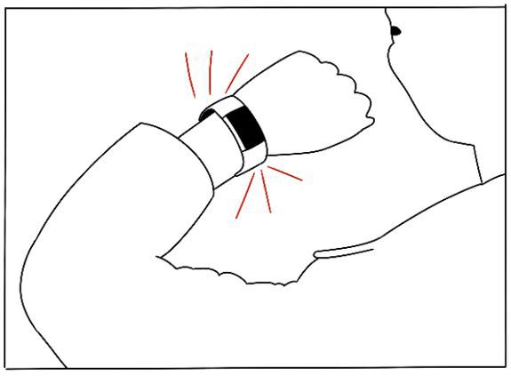 Line drawing of the band vibrating on the wrist