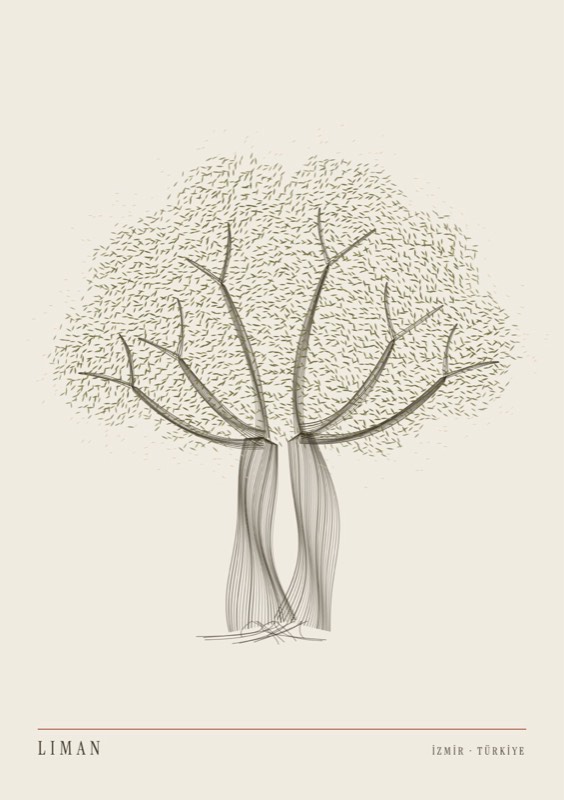 Liman campaign poster: an olive tree formed from thousands of repeated leaf marks above a twisting trunk